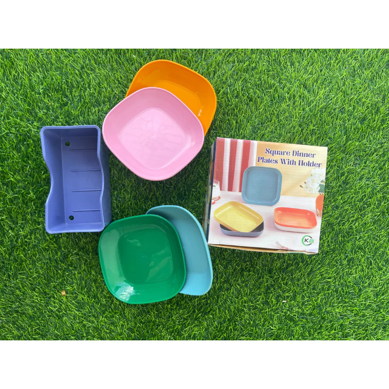 ১০ পিস রঙিন স্কয়ার ডিনার প্লেট সেট – হোল্ডারসহ ️ | Cutee Shop - Image 16