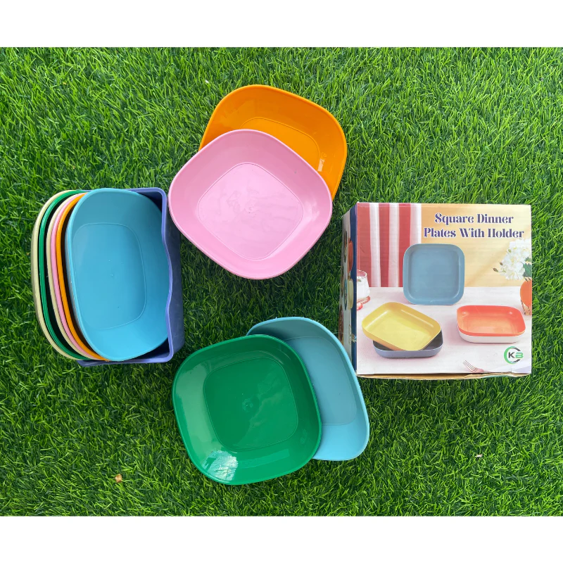 ১০ পিস রঙিন স্কয়ার ডিনার প্লেট সেট – হোল্ডারসহ ️ | Cutee Shop - Image 13