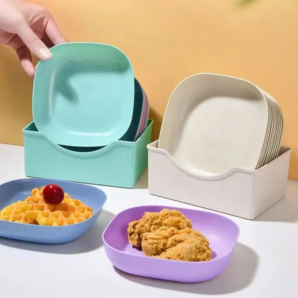 ১০ পিস রঙিন স্কয়ার ডিনার প্লেট সেট – হোল্ডারসহ ️ | Cutee Shop - Image 9