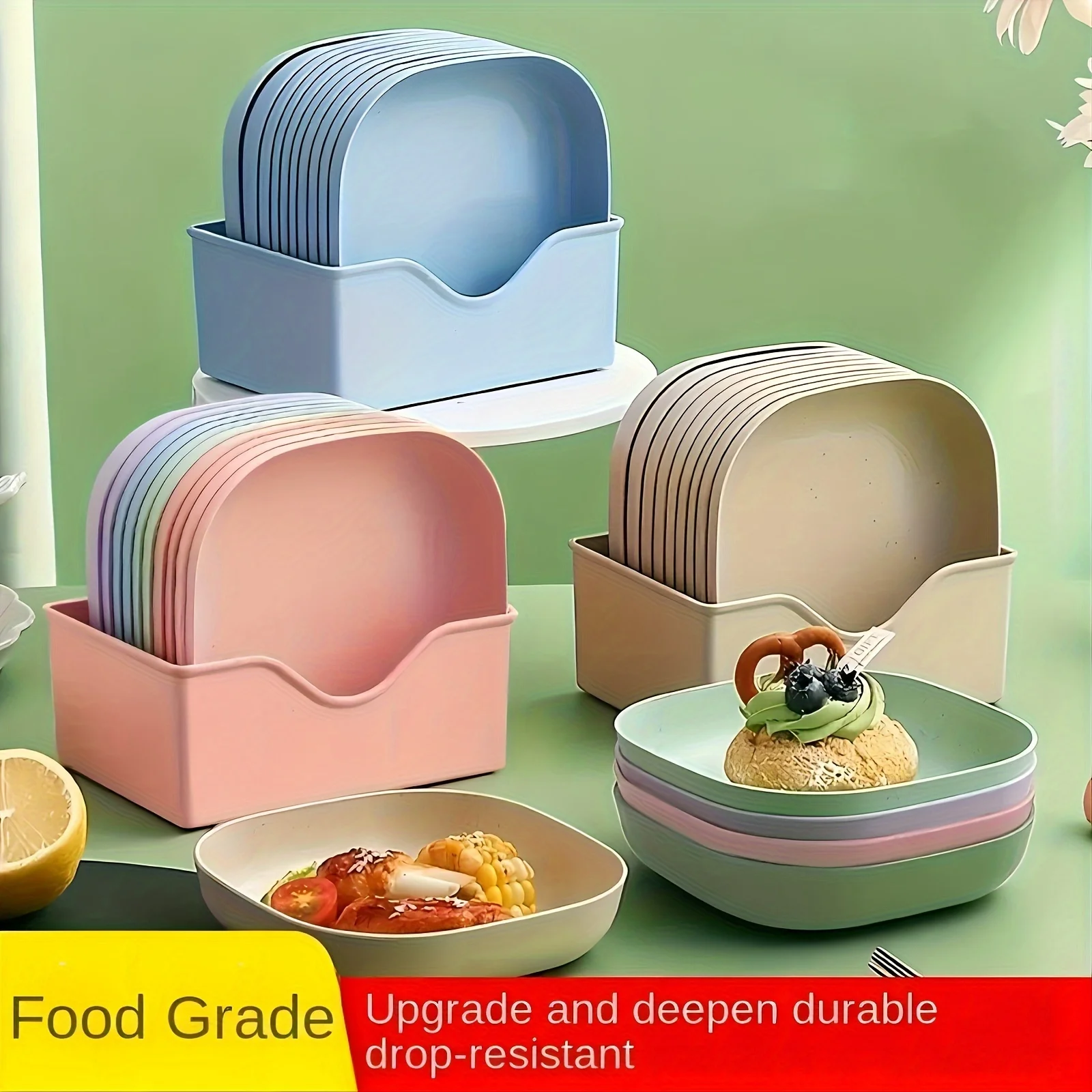 ১০ পিস রঙিন স্কয়ার ডিনার প্লেট সেট – হোল্ডারসহ ️ | Cutee Shop - Image 10