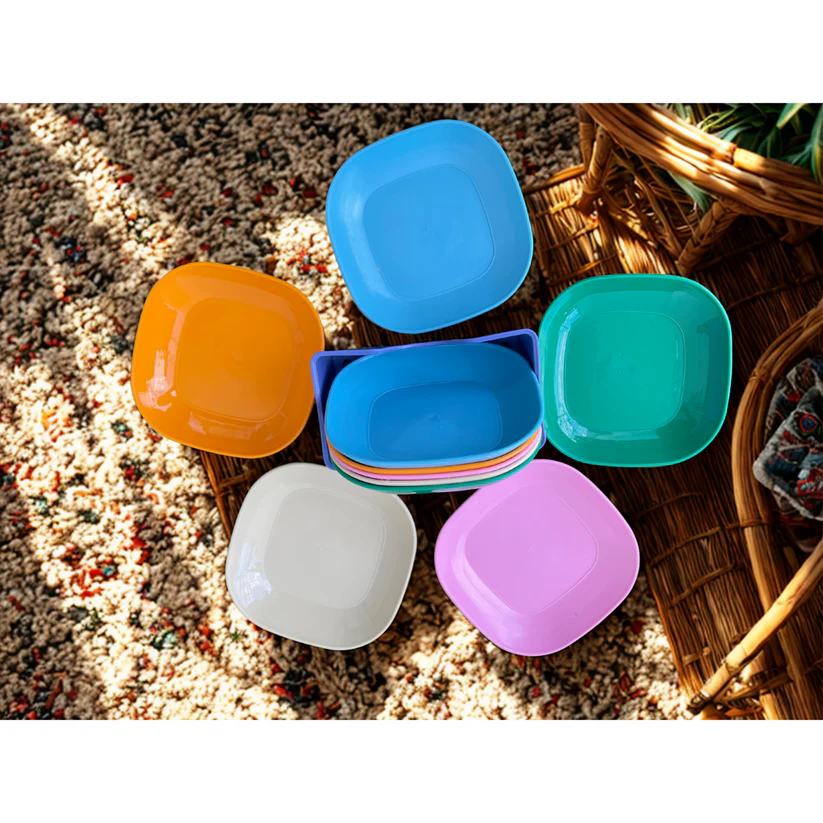 ১০ পিস রঙিন স্কয়ার ডিনার প্লেট সেট – হোল্ডারসহ ️ | Cutee Shop - Image 3