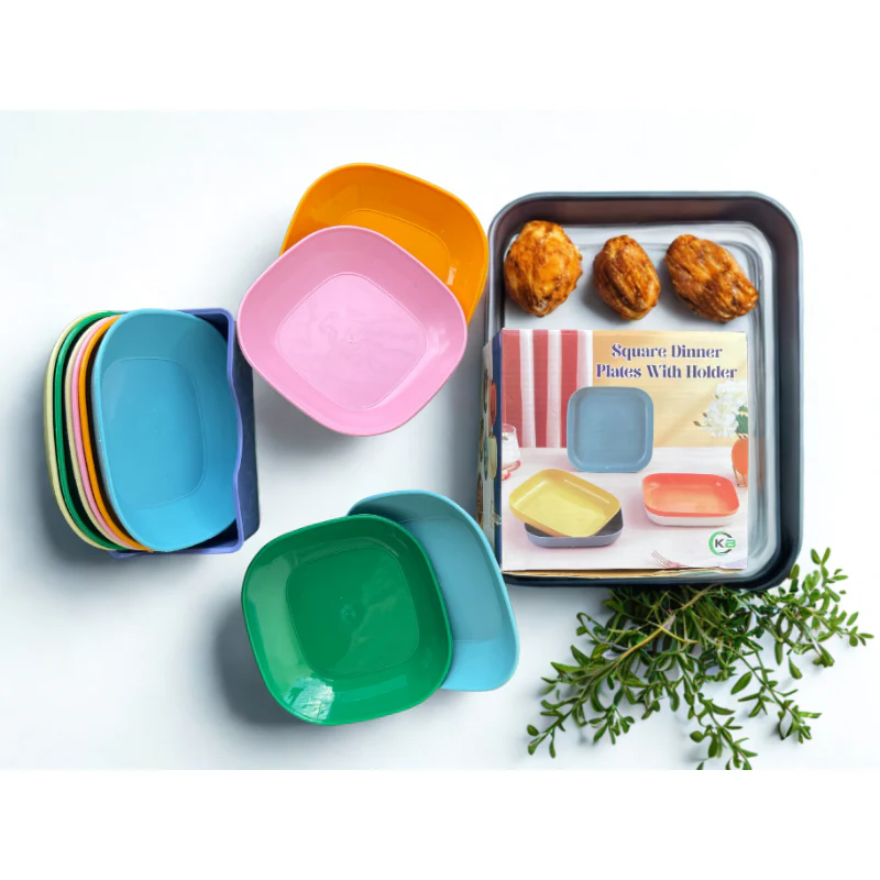 ১০ পিস রঙিন স্কয়ার ডিনার প্লেট সেট – হোল্ডারসহ ️ | Cutee Shop - Image 2